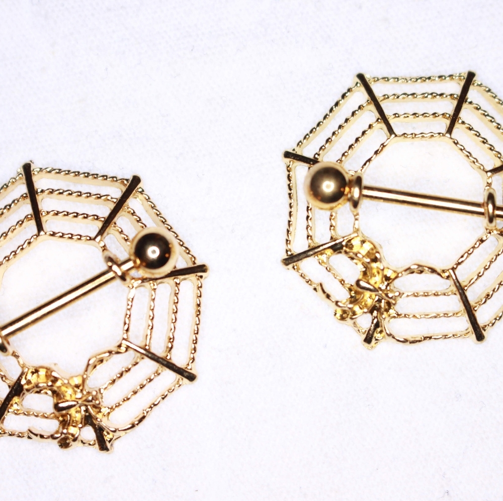 Gold Spider Web Nipple Jewelry